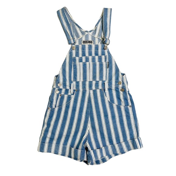 SQUEEZE ME JEANS Pants - Squeeze Me Jeans Relaxed Fit Bib Shortalls Overall Shorts Blue White Stripe